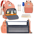Diaper Bag Backpack, Multifunctional Baby Diaper Bag with Changing Station, Large Capacity Travel Backpack with Insulated Milk Bottle Pocket&Foldable Crib, USB Charging Port(Pink)