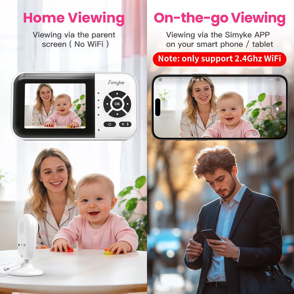 Smart Video Baby Monitor, 2.8" Display & 1080P Camera, Wifi/No Wifi Modes, Cry Detection, 2-Way Talk, VOX, 2500Mah Battery, Family Sharing