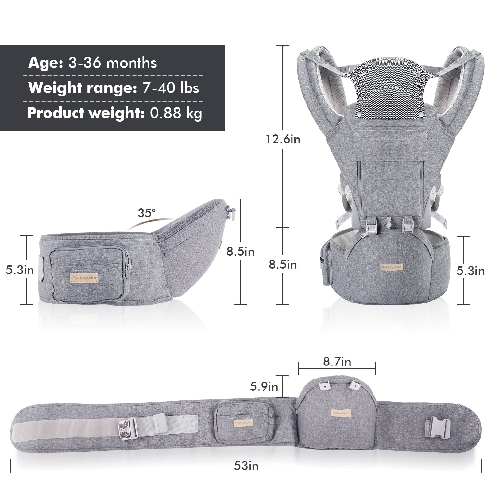 Baby Carrier Newborn to Toddler: Ergonomic M Position 9-In-1 Ways to Carry Baby Carrier Backpack with Head Hood for 3-36 Months 7-40Lbs Baby | Advanced Hip Seat Carrier for All Seasons In/Outdoor