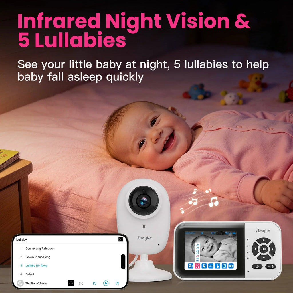 Smart Video Baby Monitor, 2.8" Display & 1080P Camera, Wifi/No Wifi Modes, Cry Detection, 2-Way Talk, VOX, 2500Mah Battery, Family Sharing
