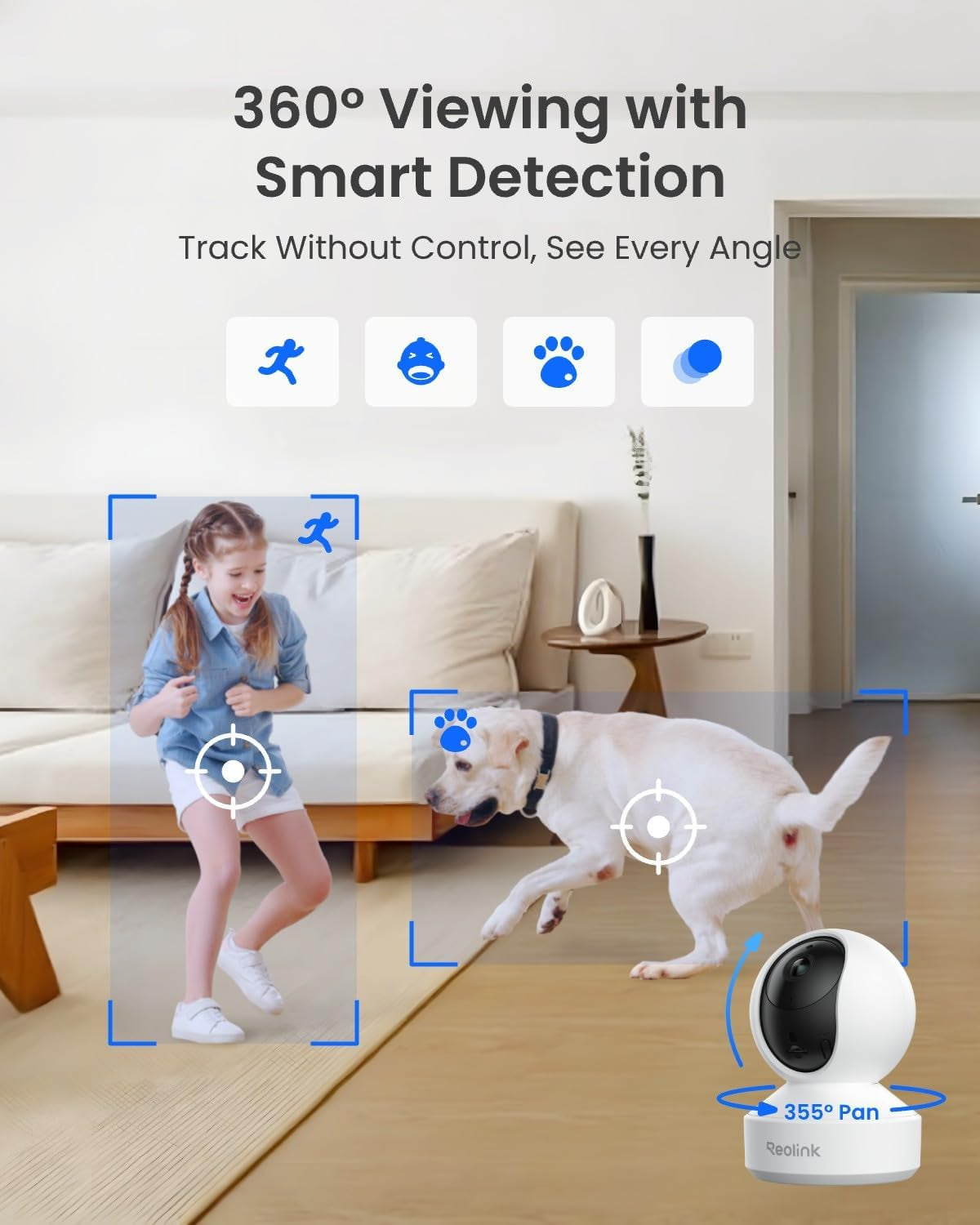 REOLINK E1 Pro 3K PT Wi-Fi Indoor Camera for Baby & Pet Monitoring, Auto Tracking, 5MP Night Vision Enhanced by F1.6 Aperture, Person/Pet/Baby Crying Detection, 2.4/5Ghz Wi-Fi, Two-Way Audio