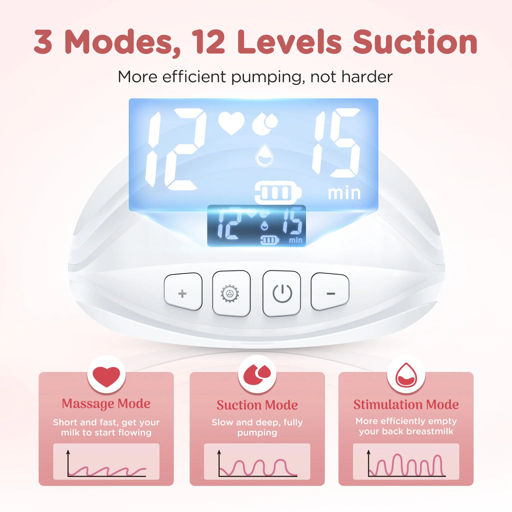 2/1Pcs Wearable Breast Pump Hands Free Electric Breast Pumps Slient Comfort Milk Collector Bpa-Free LED Display 3Modes 12 Levels