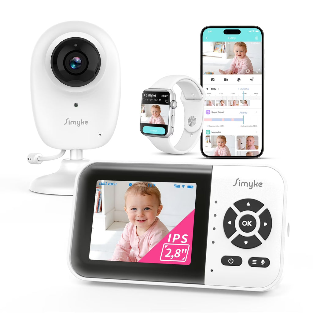 Smart Video Baby Monitor, 2.8" Display & 1080P Camera, Wifi/No Wifi Modes, Cry Detection, 2-Way Talk, VOX, 2500Mah Battery, Family Sharing