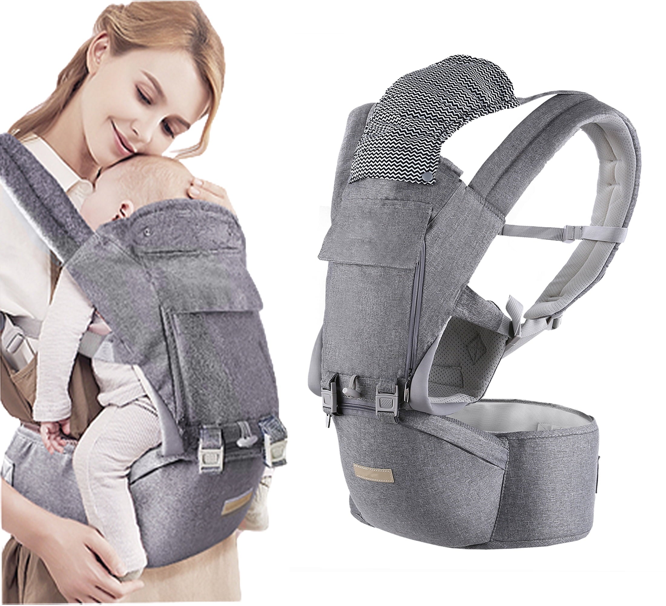 Baby Carrier Newborn to Toddler: Ergonomic M Position 9-In-1 Ways to Carry Baby Carrier Backpack with Head Hood for 3-36 Months 7-40Lbs Baby | Advanced Hip Seat Carrier for All Seasons In/Outdoor