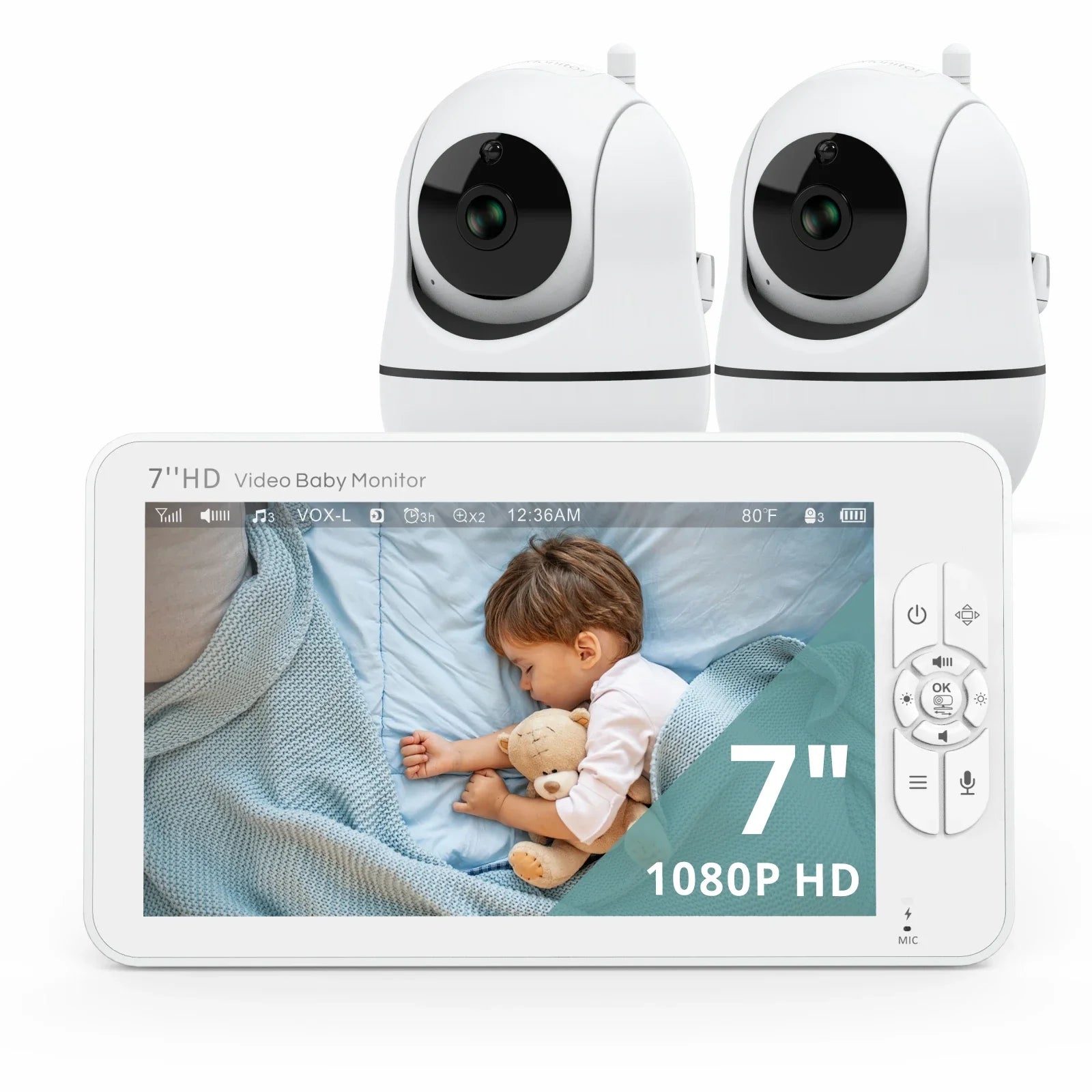 7" HD Split Screen Video Baby Monitor No Wifi, Baby Camera Monitor, Hack Proof, Remote Zoom/Pan/Tilt, 4000Mah Battery