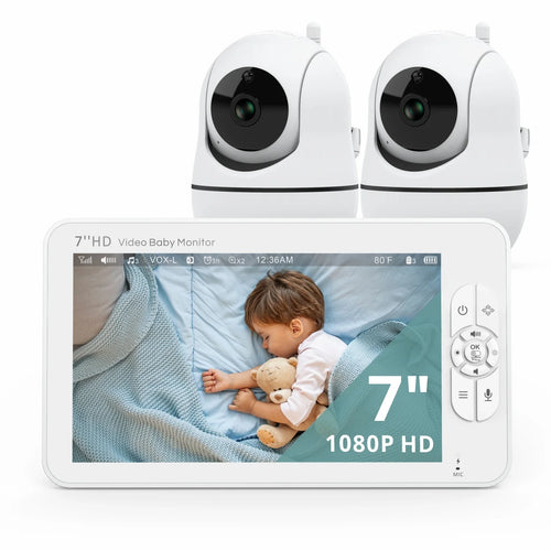 7" HD Split Screen Video Baby Monitor No Wifi, Baby Camera Monitor, Hack Proof, Remote Zoom/Pan/Tilt, 4000Mah Battery