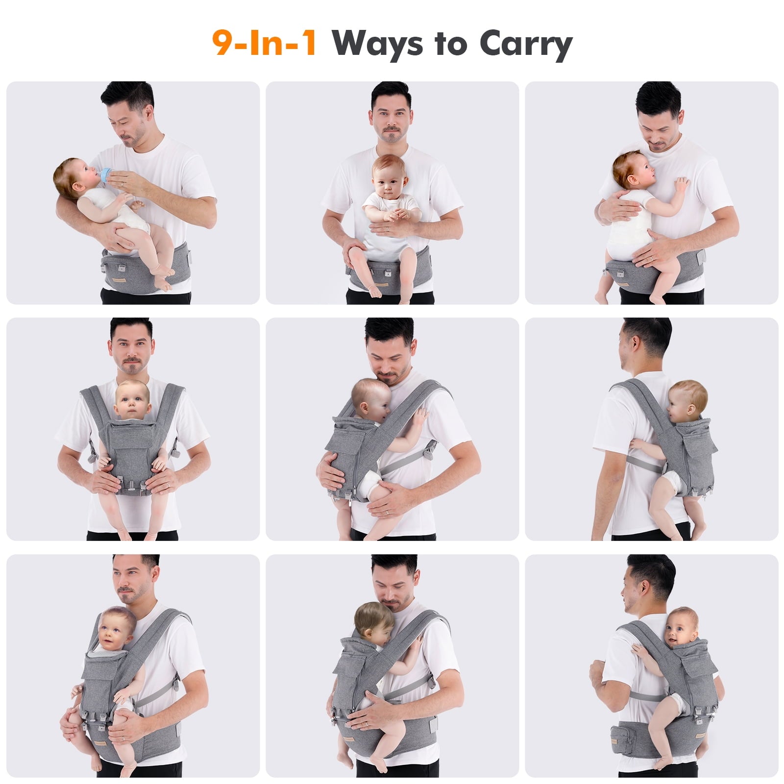 Baby Carrier Newborn to Toddler: Ergonomic M Position 9-In-1 Ways to Carry Baby Carrier Backpack with Head Hood for 3-36 Months 7-40Lbs Baby | Advanced Hip Seat Carrier for All Seasons In/Outdoor